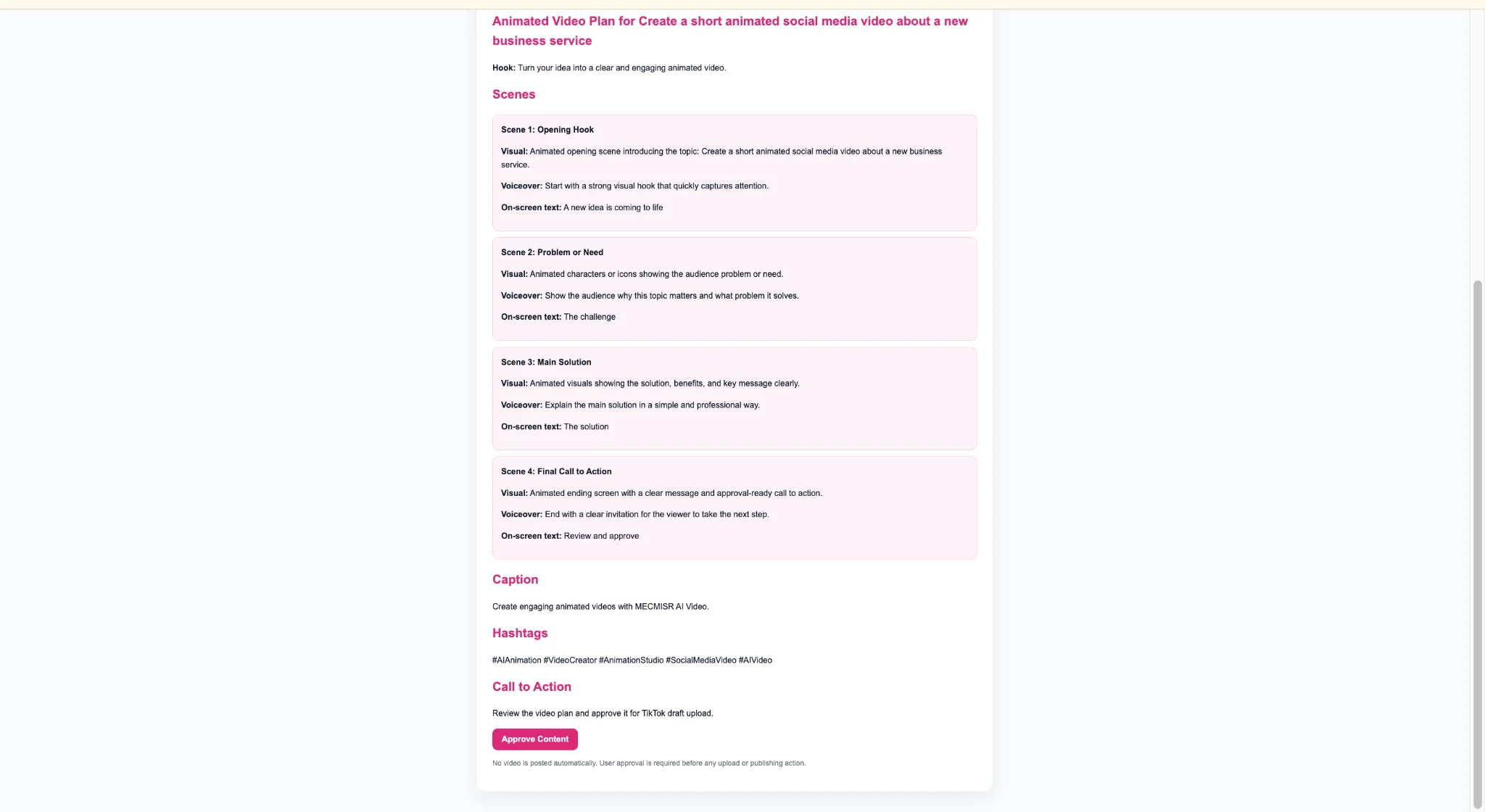 Generated business-video scenes and content structure