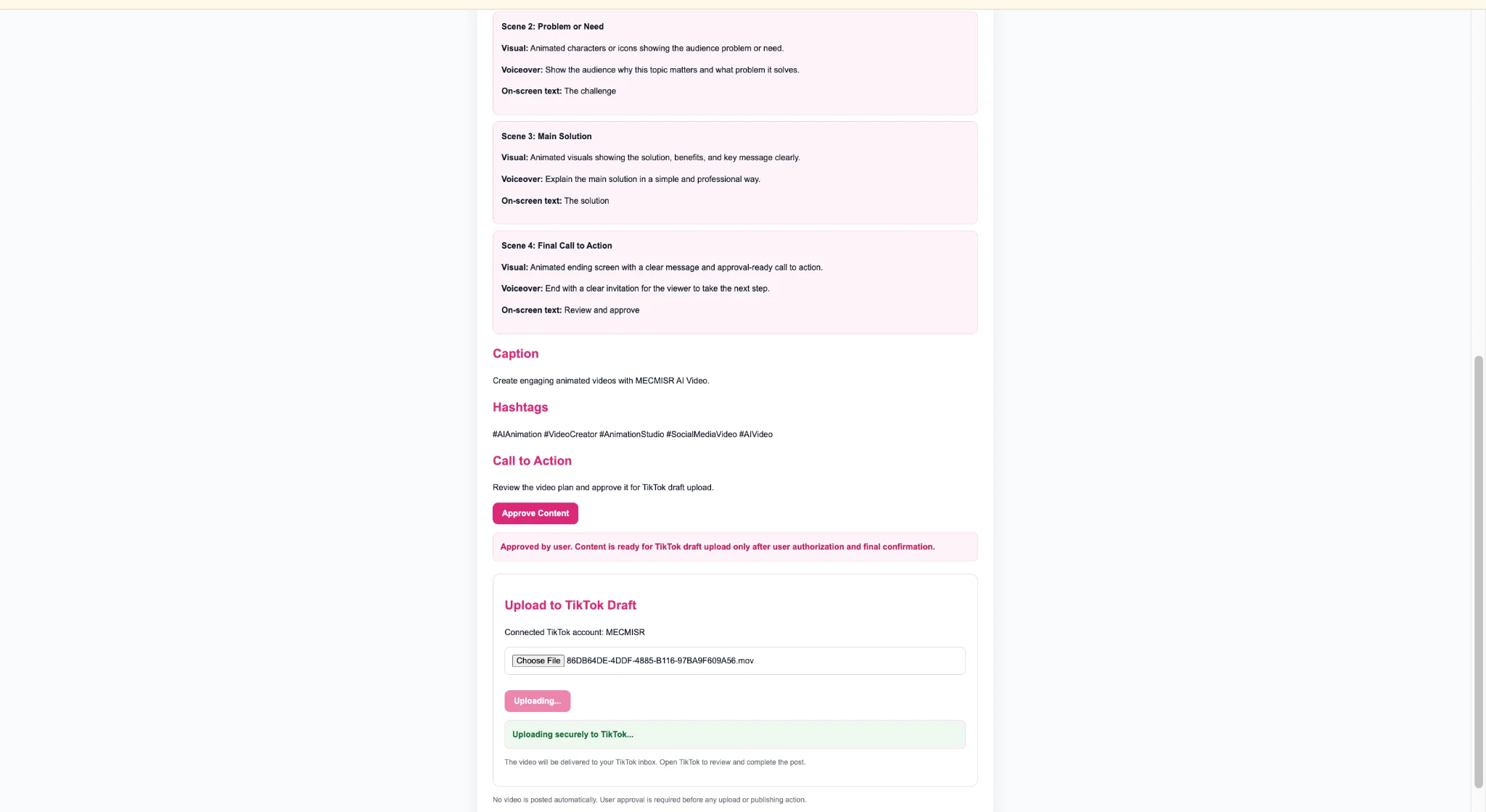 Approved plan with user-controlled upload controls